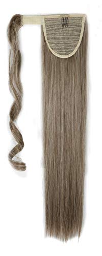 Extensión Cabello largo y recto con clip 23" 58cm Peluca rubia Postizo Extensiones de cola de caballo Pelucas 120g - Mezcla de arena oscura Muy rubio claro