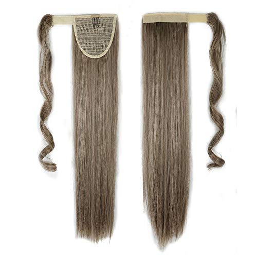 Extensión Cabello largo y recto con clip 23" 58cm Peluca rubia Postizo Extensiones de cola de caballo Pelucas 120g - Mezcla de arena oscura Muy rubio claro