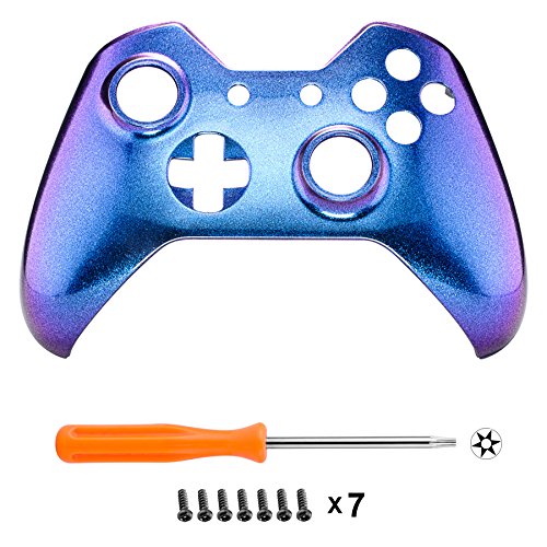 eXtremeRate Carcasa para Mando Xbox One Accesorios Protectora Brillante Placa Frontal Funda Delantera Kit de reemplazo Cubierta Shell para Mando Controlador de Xbox One Original(Azul a Violeta)