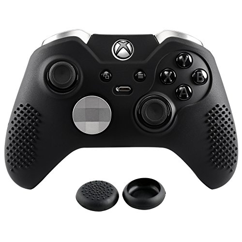 eXtremeRate Funda de Silicona Carcasa Suave Cubierta Protectora Antideslizante para Mando de Xbox One Elite con Dos Tapas de Joyticks Negro