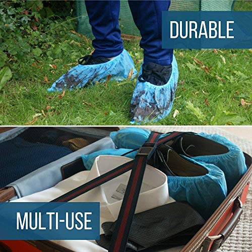 Ezlife Cubrezapatos Desechables Impermeables, 100 Piezas Antideslizante Cubiertas de Plástico CPE, Protector de Zapatos Desechables ExtrafuerteTalla única