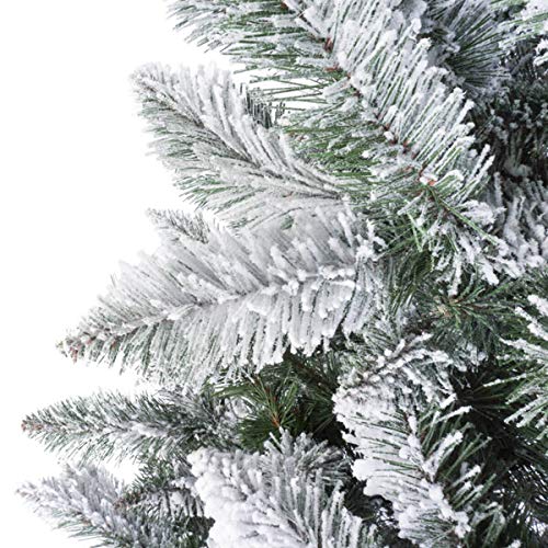 FairyTrees Árbol de Navidad Artificial, Pícea Natural con Nieve, PVC, Soporte de Madera, 180cm, FT13-180