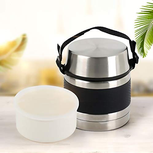 FAMILY Termo para Comidas de Acero Inoxidable, Recipiente Aislado para Sólidos y Líquidos con Recipiente Interiores para Sopas, Salsas o Ensaladas (Negro, 1L)