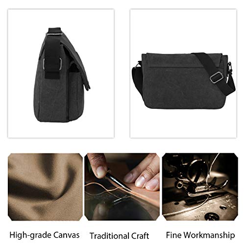 FANDARE Bolsa de Mensajero Bolso de Lona Bolsos Bandolera Unisex Adulto Bolsos Maletín Messenger Bag para el Trabajo la Escuela 7.9 Pulgadas Bolsa de iPad Negro