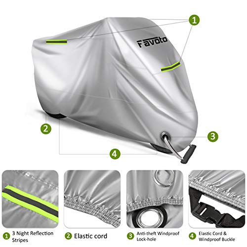 Favoto Funda para Moto Cubierta de la Motocicleta 210D Oxford Sellado Térmico de Costura a Prueba de Polvo Lluvia Viento Hojas Excrementos de Aves al Aire Libre XXXL 265cm Plata