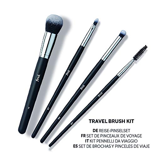 FIND - Kit de viaje - Pincel para pestañas, para sombras, de labios y para polvos (4 pinceles) - n.º 01, n.º 04, n.º 07, n.º 10