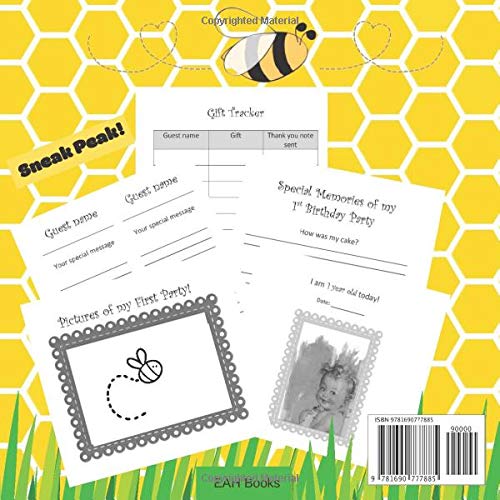First Birthday Guest Book: Honey Bee 1st Birthday Book - includes Gift Tracker and Picture Memory Section - Bee Themed Party Supplies Complement