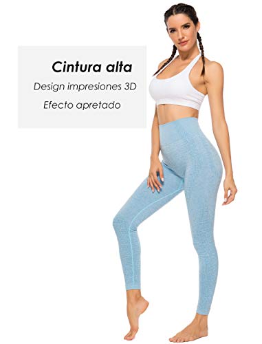 FITTOO Leggings Sin Costuras Mujer Pantalon Deportivo Alta Cintura Yoga Elásticos Seamless #1 Azul Small