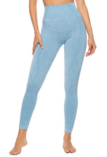 FITTOO Leggings Sin Costuras Mujer Pantalon Deportivo Alta Cintura Yoga Elásticos Seamless #1 Azul Small