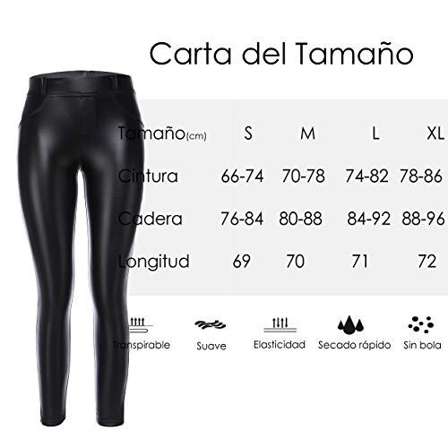 FITTOO Mujeres PU Leggins Cuero Brillante Pantalón Elásticos Pantalones para Mujer Azul XL