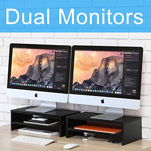 FITUEYES 2 Capas Elevador del Monitor de Madera Color Negro Soporte para Monitor 2 Soportes L42.5xW23.5xH14cm DT204202WB