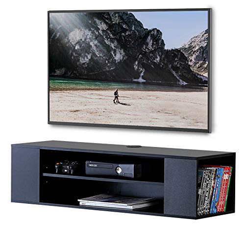 FITUEYES Madera Grano Mesa Flotante para TV Mueble para TV en la Pared Color Negro DS210002WB