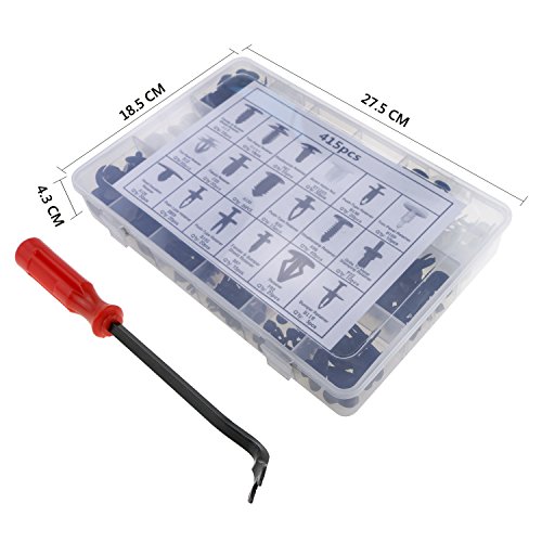 Fixget Caja de Herramientas Zexuan, 425 Unidades, Abrazaderas para Paneles de Puerta, Clips para fijación de Parachoques, Set para automóvil con Herramientas de extracción, 22,5 cm, Color Negro