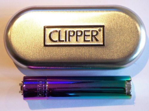 Flint Ignition Clipper Lighter - Mechero de gas recargable (metal con acabado cromado cepillado), multicolor