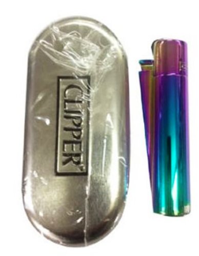 Flint Ignition Clipper Lighter - Mechero de gas recargable (metal con acabado cromado cepillado), multicolor