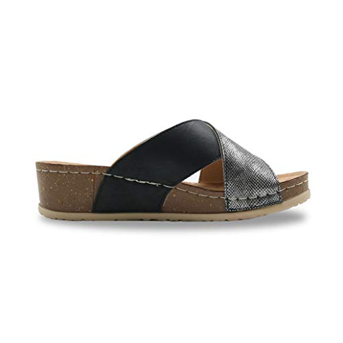 Flip flop Zapatos de las mujeres del verano sandalias de suela gruesa informal madura cubierta al aire libre casero antideslizante inferior suave Confort Amigos que recolectan mejor opción,Negro,38