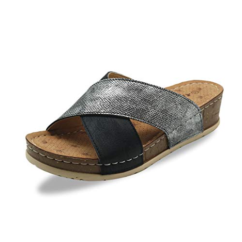 Flip flop Zapatos de las mujeres del verano sandalias de suela gruesa informal madura cubierta al aire libre casero antideslizante inferior suave Confort Amigos que recolectan mejor opción,Negro,38