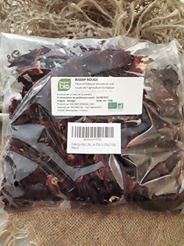 Flores Secas Orgánicas de Hibisco, Sin Cortar | Bissap Karkade Bio - Origen Senegal - 100g o 200g o 300g - (100g)