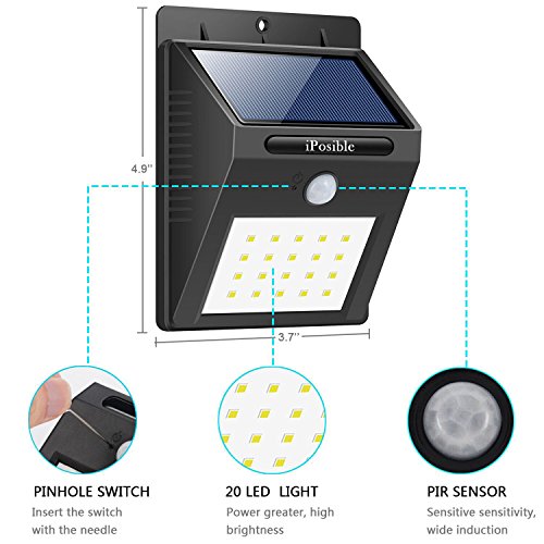 Foco Solar 20 LED Luces Solares Lámparas Solares Luz solar Jardín - 4 Paquetes