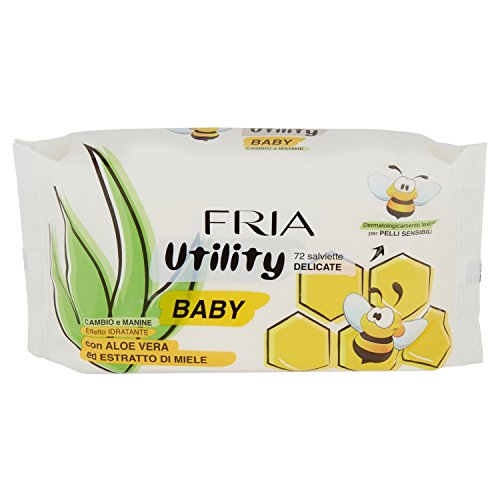 Fria Utility Baby Toallitas suaves con Aloe Vera y extracto de miel para cambiar pañales y higiene de manos, 72 toallitas por paquete