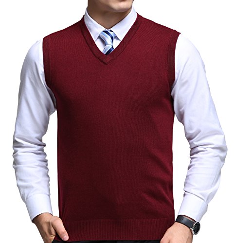 FULIER Hombre Invierno Sin Mangas con Cuello En V Chaleco Classic Business Gentleman Prendas De Punto De Punto Chaleco Suéter Cardigans Tank Tops (x-Large, Rojo)