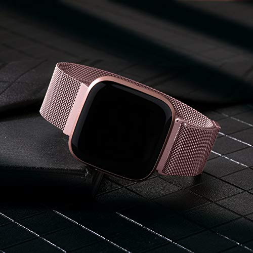 Funbiz Compatible con Fitbit Versa Correa/Fitbit Versa 2 Correa, Correa de Acero Inoxidable Correa de Metal con Cerradura Único para Fitbit Versa/Versa Lite, Pequeño, Oro Rosa