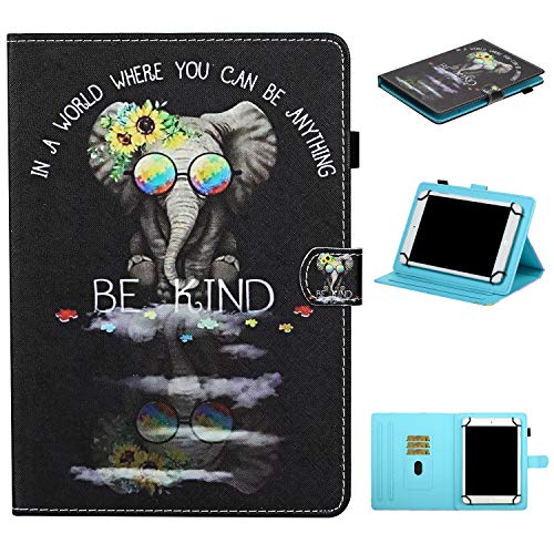 Funda Tablet para Universale 7 Pulgadas Tablet Carcasa con Soporte Función Diseño PU Cuero Protección Wallet Case Cuero con Auto-Sueño/Estela Ranura Cover para 7 Pulgadas Tablet ,Gafas de elefante