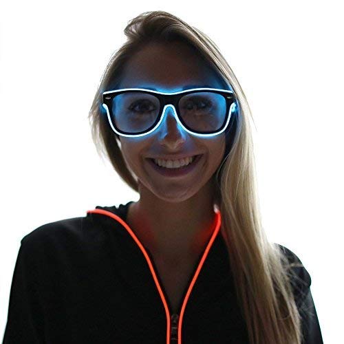 GCBTECH El Alambre Gafas LED Luz de Neón Alambre Novedad Shutter Gafas con Control de vozpara Concierto Concierto Nuevo Loco DJ Disco Club Bar Halloween Navidad Festivales (Azul)