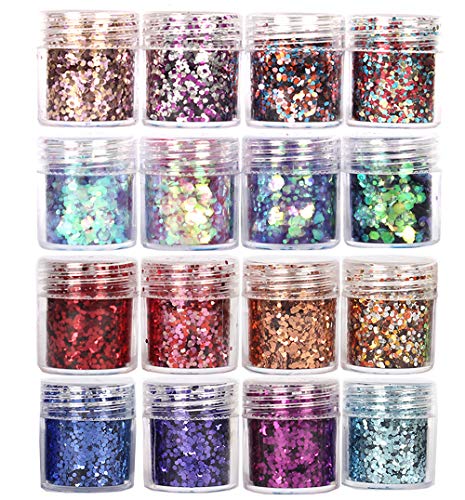 GCOA Purpurinas Polvo, Chunky Glitter Flakes paillette para rostro maquillaje de ojos cabello body art -16 Cajas