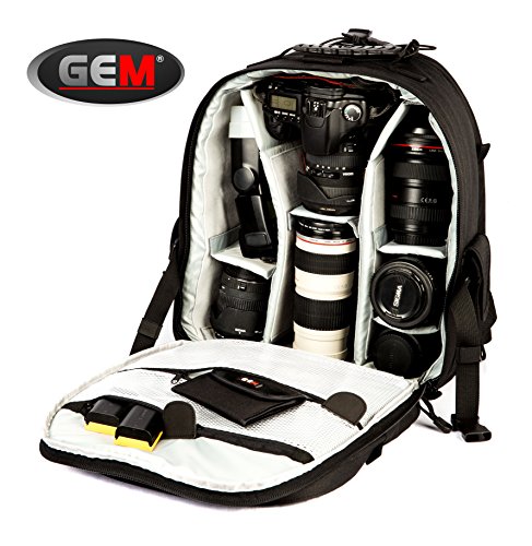 GEM DSLR Cámara Mochila con bolsillos organizador soporte para trípode y protector de lluvia para Canon Nikon Sony Pentax Olympus SLR Cámaras – Garantía de por vida