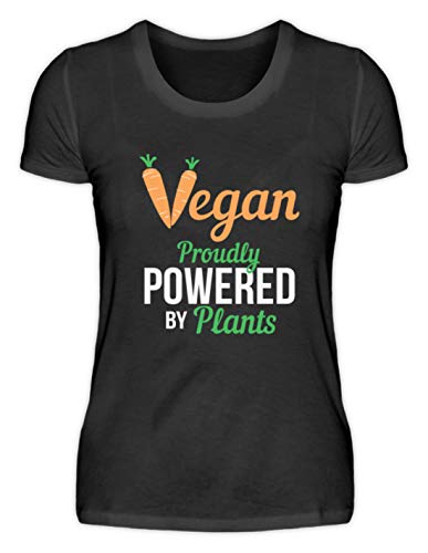 Generic Vegan Proudly Powered by Plants Vegetarisch Tierlieb - diseño Sencillo y Gracioso - Damenshirt Negro M