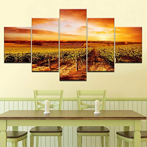 GHTAWXJ Sunset Hills Vineyards Landscape 5 Panels HD Print Wall Art Modern Poster Art Canvas Painting for Living Room Home Decor