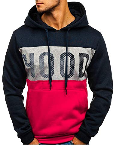 GHYUGR Sudadera con Capucha Hombre Contraste con Bolsillo Otoño Invierno Estampado Deporte Outwear Hoodie Pullover,Azul Marino,M