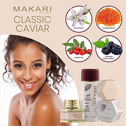 Glicerina Aclarante De Caviar para la Piel De 5.1 fl.oz de la línea Classic de Makari - Gel-Crema Blanqueadora e Hidratante para el Cuerpo - Tratamiento Anti-Envejecimiento Diario