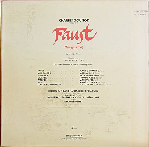 Gounod - Faust - orchestre du théâtre National de l'Opéra Geoges Prêtre - Placido Domingo - Mirella Freni - Nicolaï Ghiaurov - Thomas Allen Michèle Command - Jocelyne Taillon - Marc Vento lot de 4 disques EMI la voix de son maître avec coffret et livret -