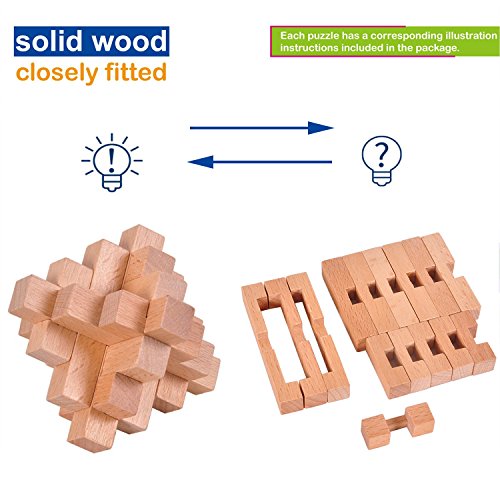 Gracelaza 9 Piezas Juguetes Rompecabezas de Madera Caja Set - IQ Juguete Educativo - 3D Brain Teaser Puzzle de Madera - Juego Niños y Adolescentes