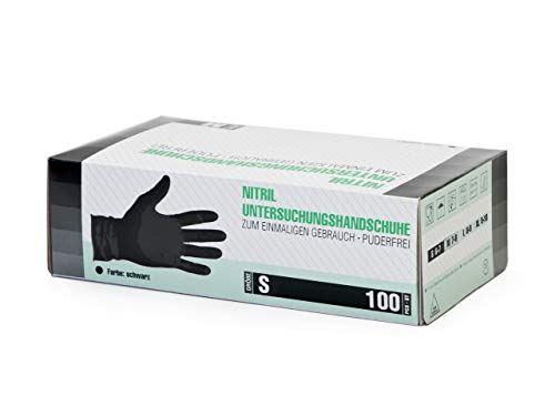 Guantes de nitrile, 100 pcs caja (S, Negro), guantes de examen desechables libres de látex, sin polvo, limpieza guantes, sanitarios para la cocina, cocina limpieza, limpieza seguridad manejo de alimen