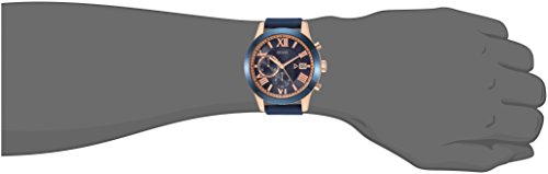 GUESS Men's Stainless Steel Silicone Casual Watch, Color: Rose Gold-Tone/Blue (Model: U1055G2)