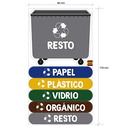 Haberdashery Online 5 Etiquetas Adhesivas Reciclaje Basura. Pegatinas para la gestión de residuos. Cada una de 9'4 x 8'4 cm. Modelo (XL)
