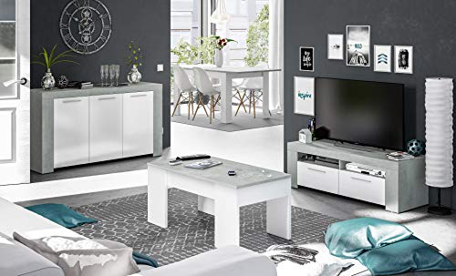 Habitdesign 016620L - Aparador Comedor Moderno, Buffet salón, Color Blanco Artik y Gris Cemento, Ambit