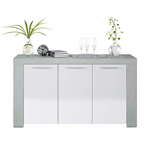 Habitdesign 016620L - Aparador Comedor Moderno, Buffet salón, Color Blanco Artik y Gris Cemento, Ambit