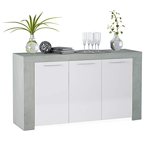 Habitdesign 016620L - Aparador Comedor Moderno, Buffet salón, Color Blanco Artik y Gris Cemento, Ambit