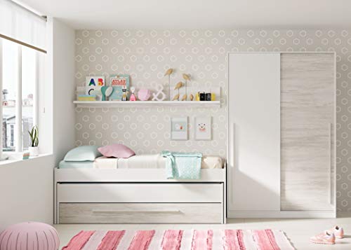 Habitdesign MAX121A - Armario 2 Puertas Correderas para Dormitorio o Habitación, Modelo Elliot, Acabado en Blanco Artik y Blanco Velho, Medidas: 120 cm (Largo) x 200 cm (Alto) x 50 cm (Fondo)