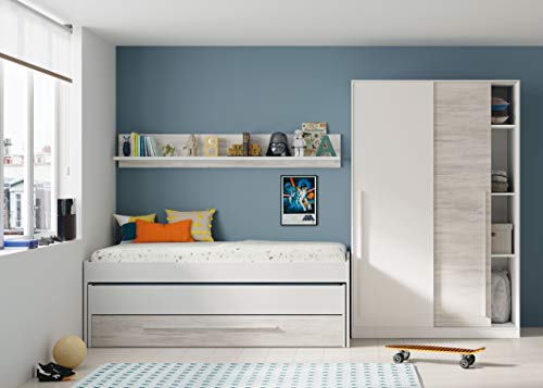 Habitdesign MAX121A - Armario 2 Puertas Correderas para Dormitorio o Habitación, Modelo Elliot, Acabado en Blanco Artik y Blanco Velho, Medidas: 120 cm (Largo) x 200 cm (Alto) x 50 cm (Fondo)