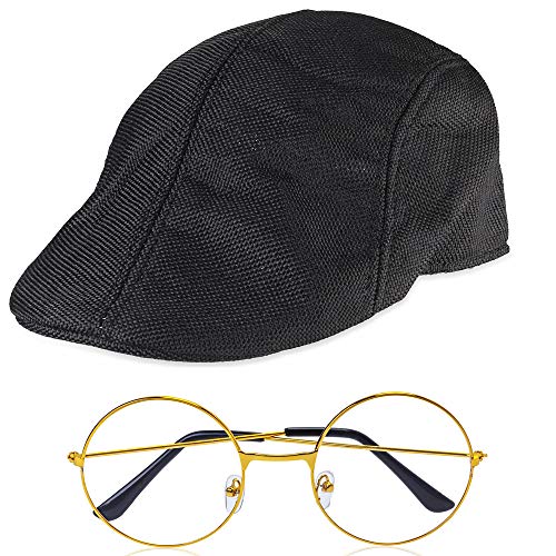 Haichen 1920s Hombre Gatsby Gangster Disfraz Accesorios Set - Gatsby Newsboy Beret Sombrero Tirantes Pre Atado Pajarita Gafas Juguete Cigarro Falso (Negro)