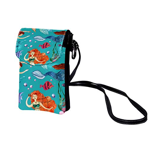 Haminaya Mujer Bolso para teléfono móvil alga sirena Bolso bandolera Monedero Mini Bolso de cuero ligero para teléfono móvil 19x12x2cm