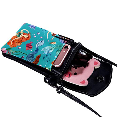 Haminaya Mujer Bolso para teléfono móvil alga sirena Bolso bandolera Monedero Mini Bolso de cuero ligero para teléfono móvil 19x12x2cm