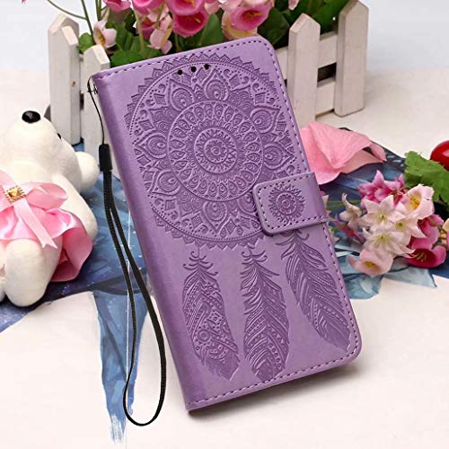 HAOTIAN Funda para Samsung Galaxy Note 20 Ultra 5G, [Flor Tallada Romántica Lujosa] Funda con Solapa Estuche de Cuero Carcasa a Prueba de Golpes con Portatarjetas/Botón Magnético/Soporte, Púrpura