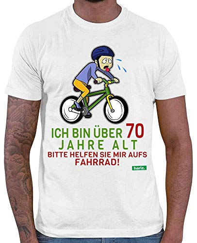 Hariz – Camiseta para hombre, diseño con texto en alemán "ber 70 Bitte Helfen Sie mich aufs bi" Blanco L