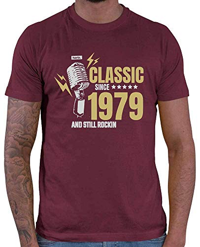 Hariz Classic Since 1979 - Camiseta de manga corta para hombre, diseño con texto en inglés Rojo vino. XL